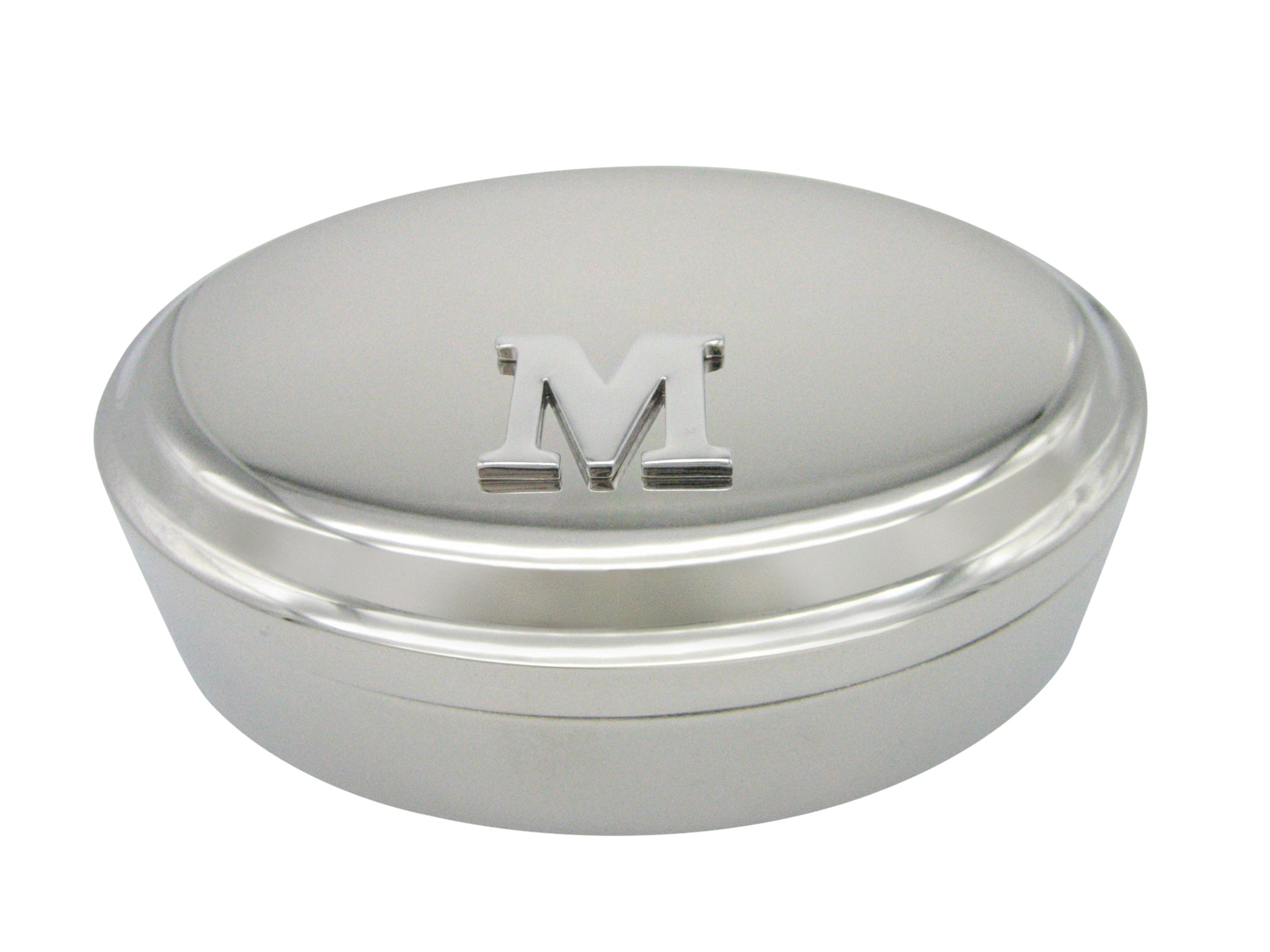Letter M Monogram Pendant Oval Trinket Jewelry Box