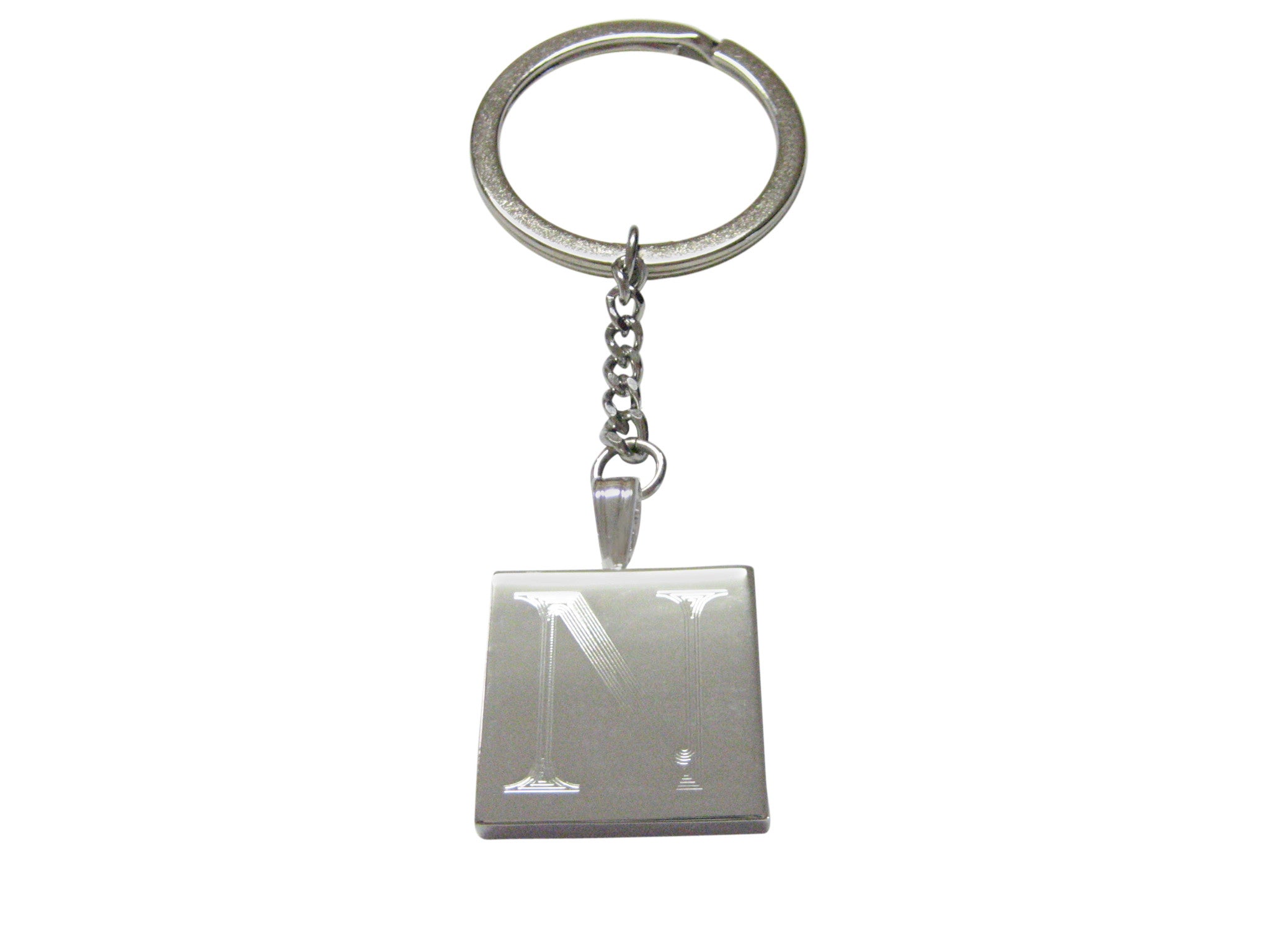 Letter N Etched Monogram Pendant Keychain