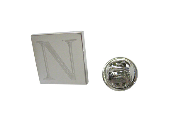 Letter N Etched Monogram Pendant Lapel Pin