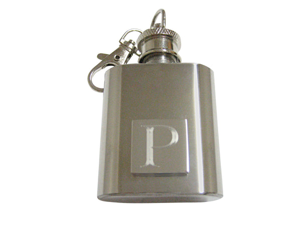 Letter P Etched Monogram 1 Oz. Stainless Steel Key Chain Flask