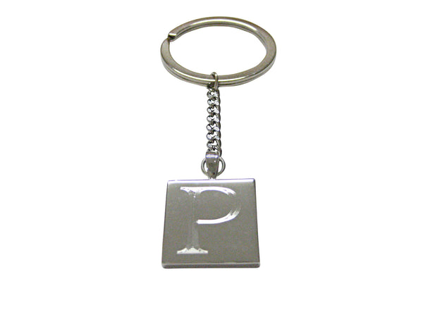 Letter P Etched Monogram Pendant Keychain
