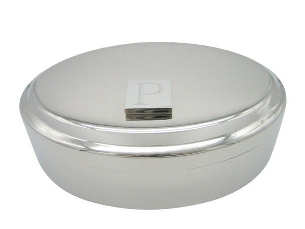 Letter P Etched Monogram Pendant Oval Trinket Jewelry Box