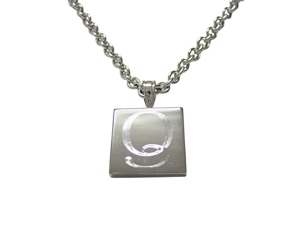 Letter Q Etched Monogram Pendant Necklace