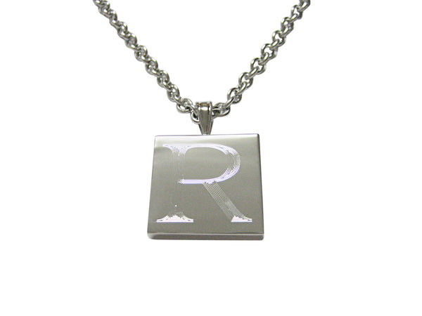 Letter R Etched Monogram Pendant Necklace