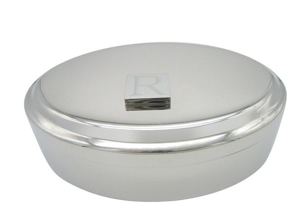 Letter R Etched Monogram Pendant Oval Trinket Jewelry Box