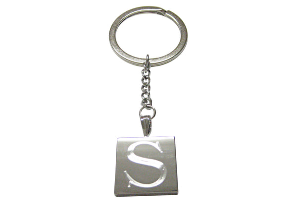 Letter S Etched Monogram Pendant Keychain