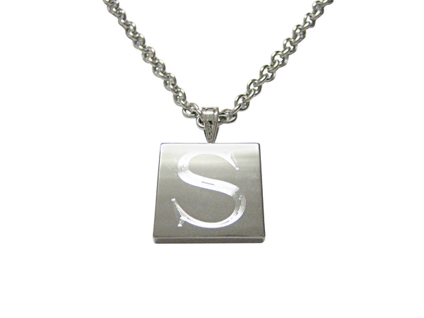 Letter S Etched Monogram Pendant Necklace