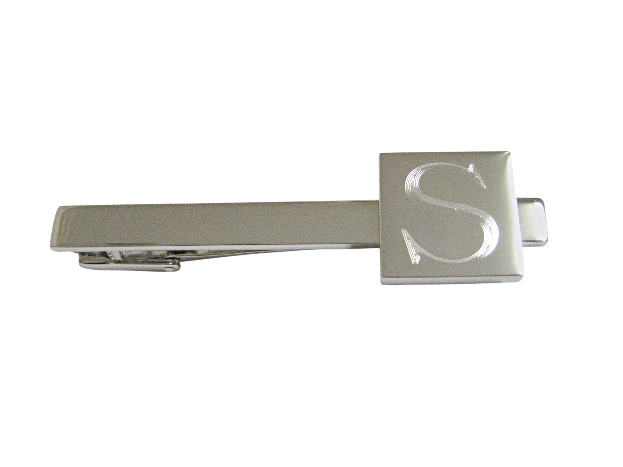 Letter S Etched Monogram Square Tie Clip