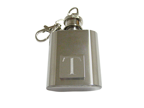 Letter T Etched Monogram 1 Oz. Stainless Steel Key Chain Flask