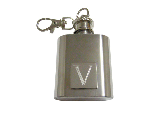 Letter V Etched Monogram 1 Oz. Stainless Steel Key Chain Flask
