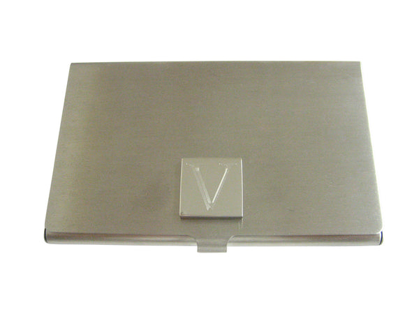 Letter V Etched Monogram Business Card Holder