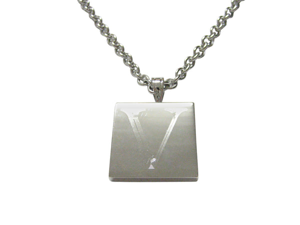Letter V Etched Monogram Pendant Necklace