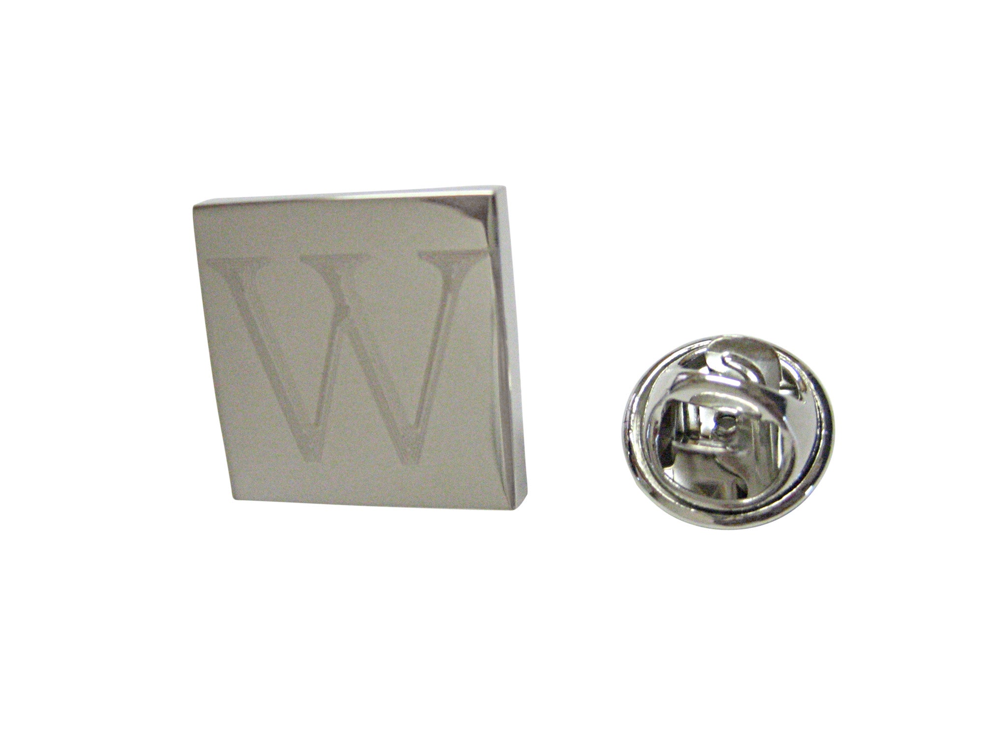 Letter W Etched Monogram Pendant Lapel Pin