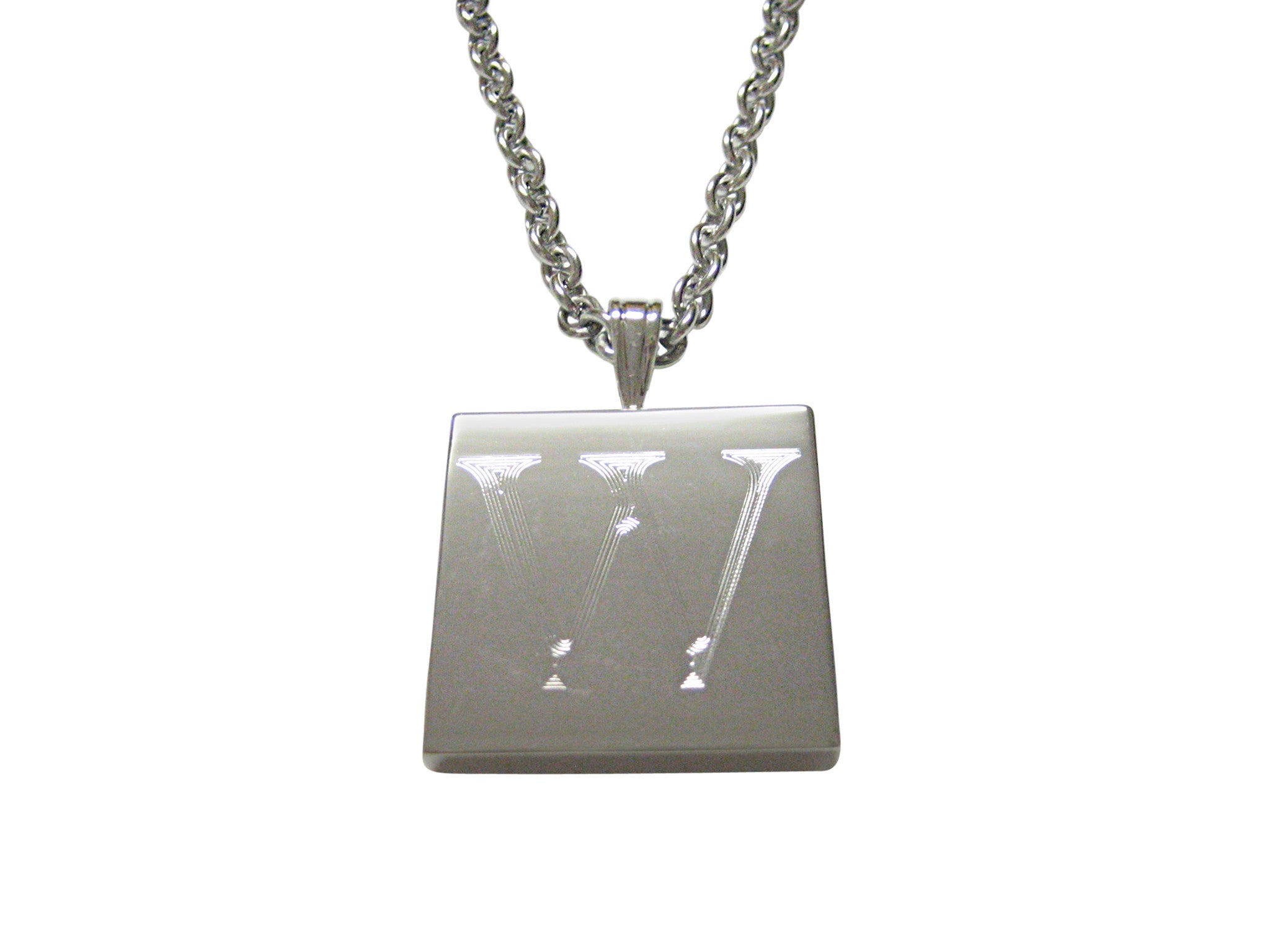 Letter W Etched Monogram Pendant Necklace