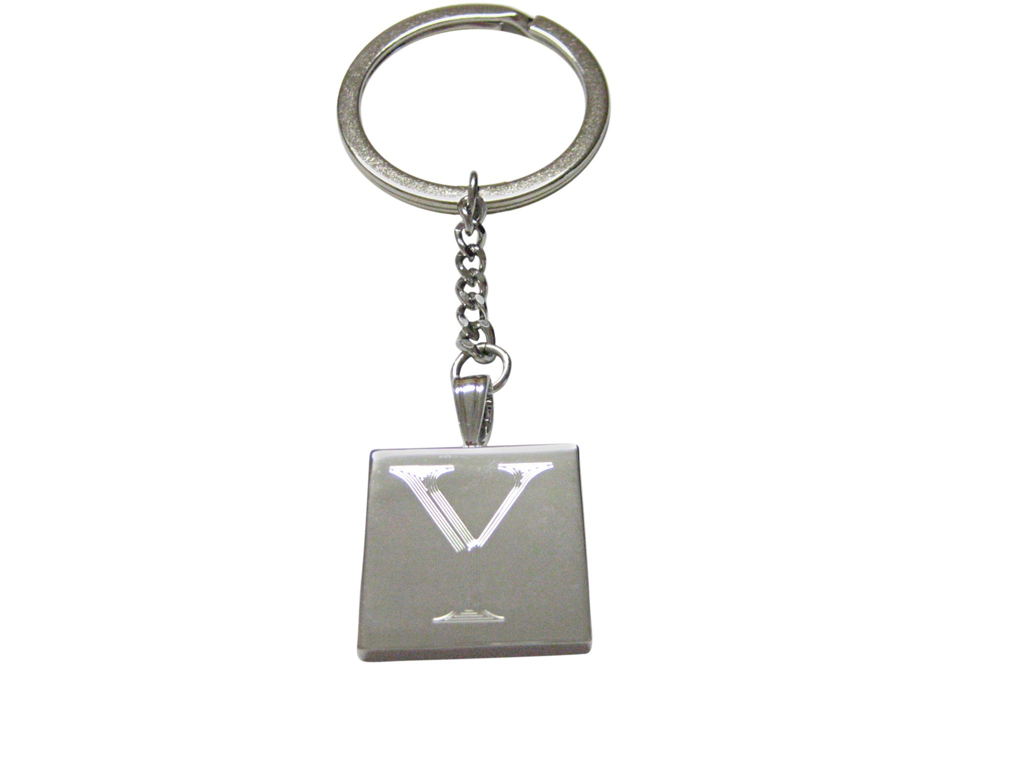 Letter Y Etched Monogram Pendant Keychain