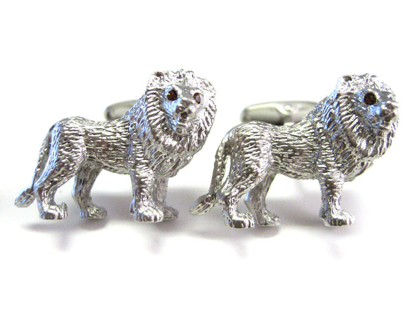 Metallic Safari Lion Cufflinks with Swarovski Crystal Eyes
