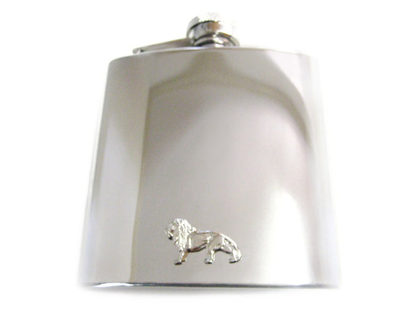 6 Oz. Stainless Steel Flask with Lion Pendant