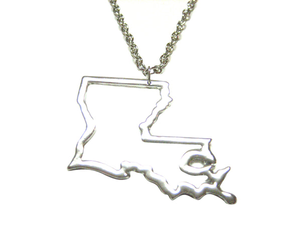 Silver Toned Louisiana State Map Outline Pendant Necklace