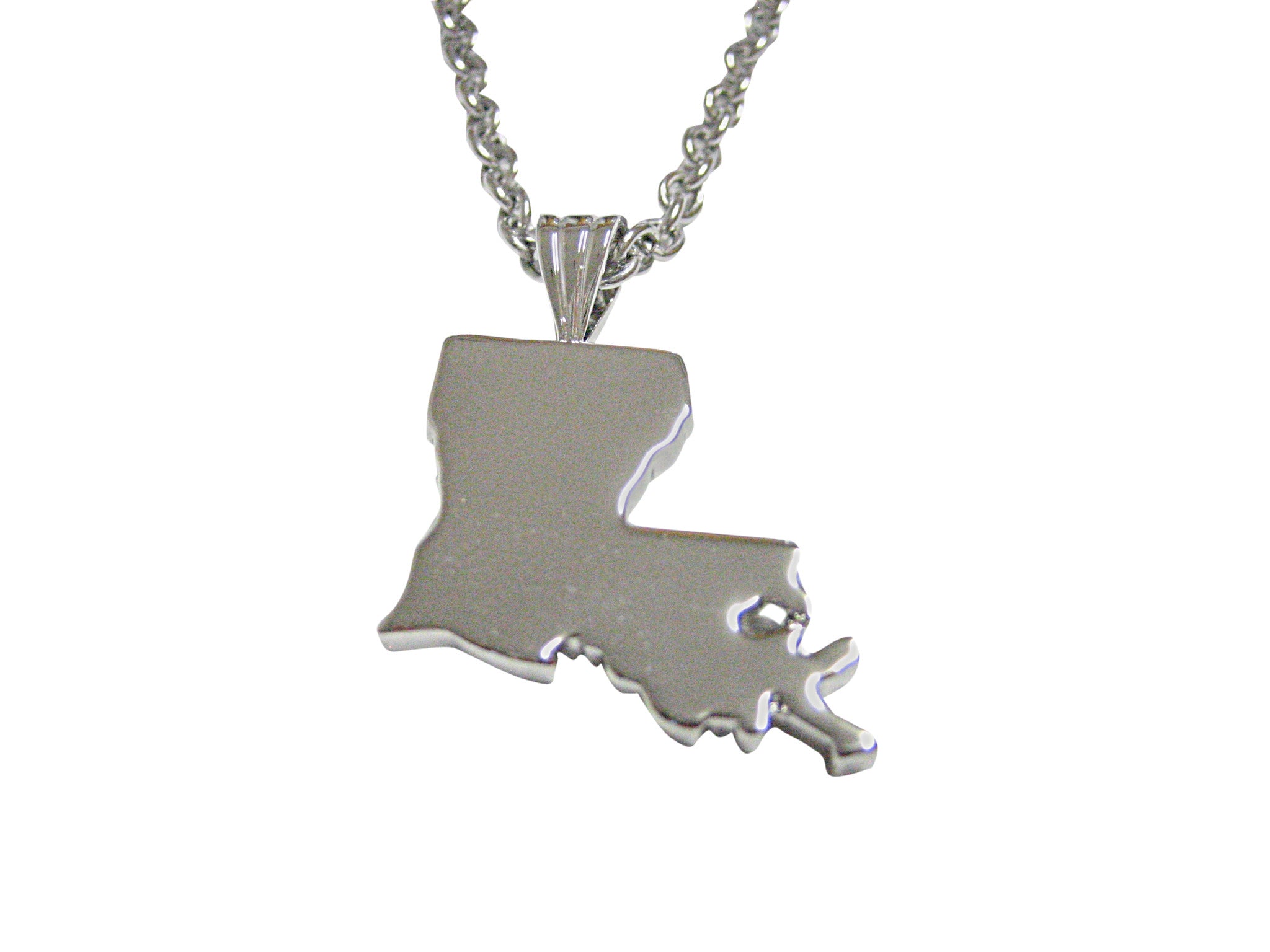 Silver Louisiana State Map Open Cut Necklace - PG275110SLP