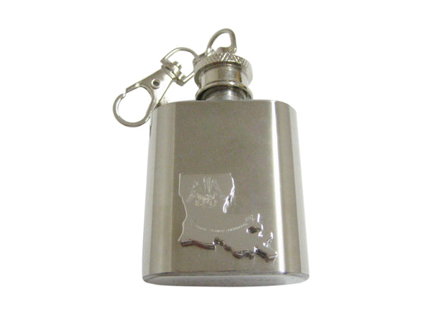 Louisiana State Map Shape and Flag Design 1 Oz. Stainless Steel Key Chain Flask