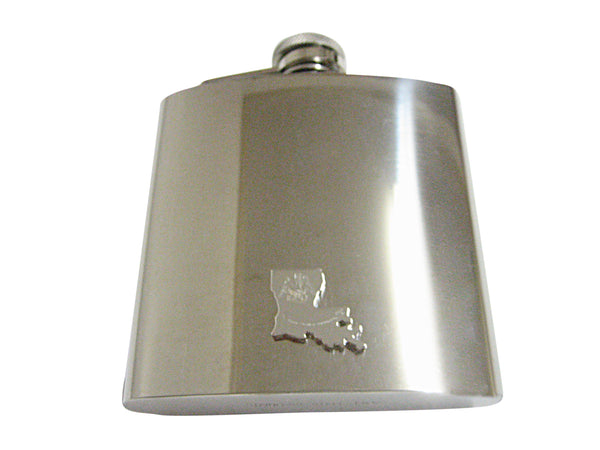 Louisiana State Map Shape and Flag Design 6 Oz. Stainless Steel Flask