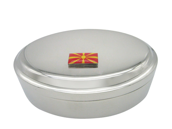 Macedonia Flag Pendant Oval Trinket Jewelry Box