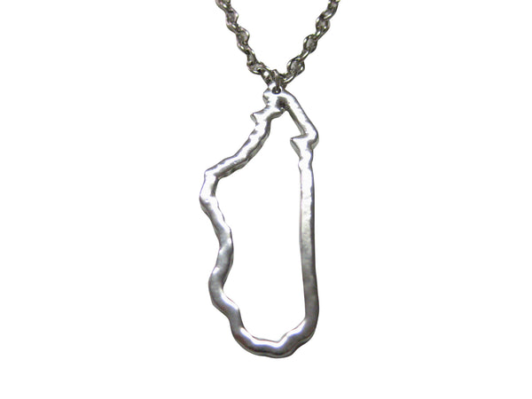 Silver Toned Madagascar Map Outline Pendant Necklace