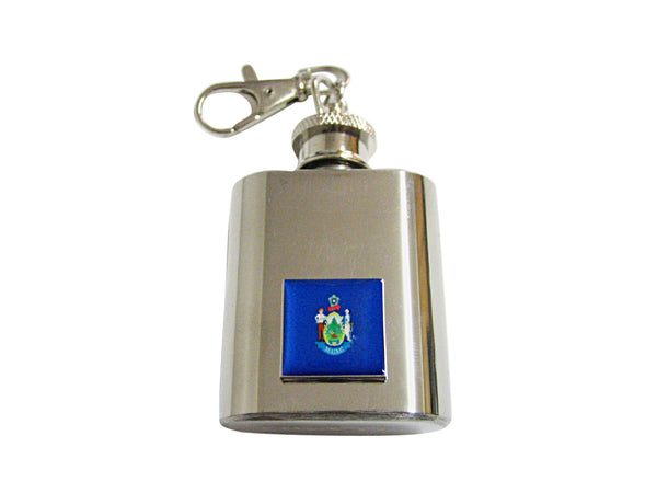 Maine State Flag Pendant 1 Oz. Stainless Steel Key Chain Flask