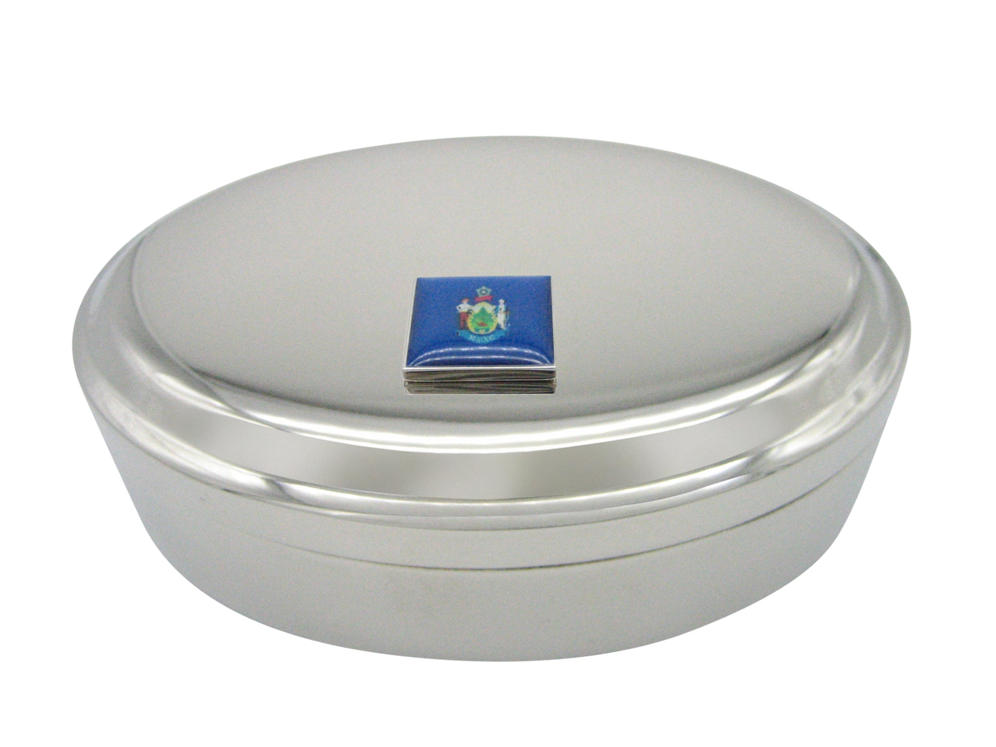 Maine State Flag Pendant Oval Trinket Jewelry Box