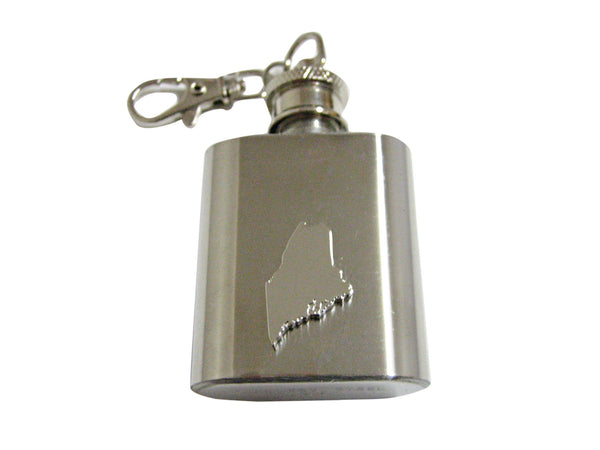 Maine State Map Shape 1 Oz. Stainless Steel Key Chain Flask