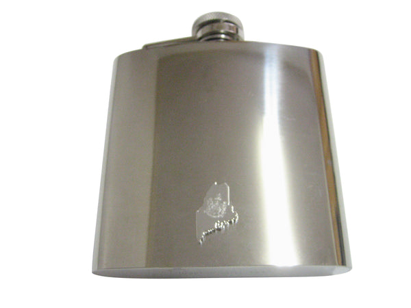 Maine State Map Shape and Flag Design 6 Oz. Stainless Steel Flask