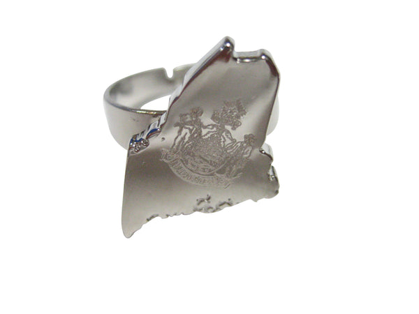 Maine State Map Shape and Flag Design Adjustable Size Fashion Ring