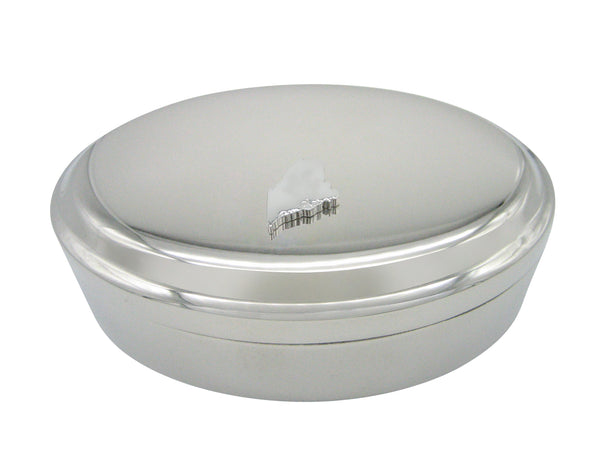 Maine State Map Shape and Flag Design Oval Trinket Jewelry Box