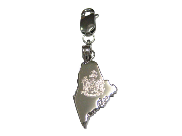 Maine State Map Shape and Flag Design Pendant Zipper Pull Charm