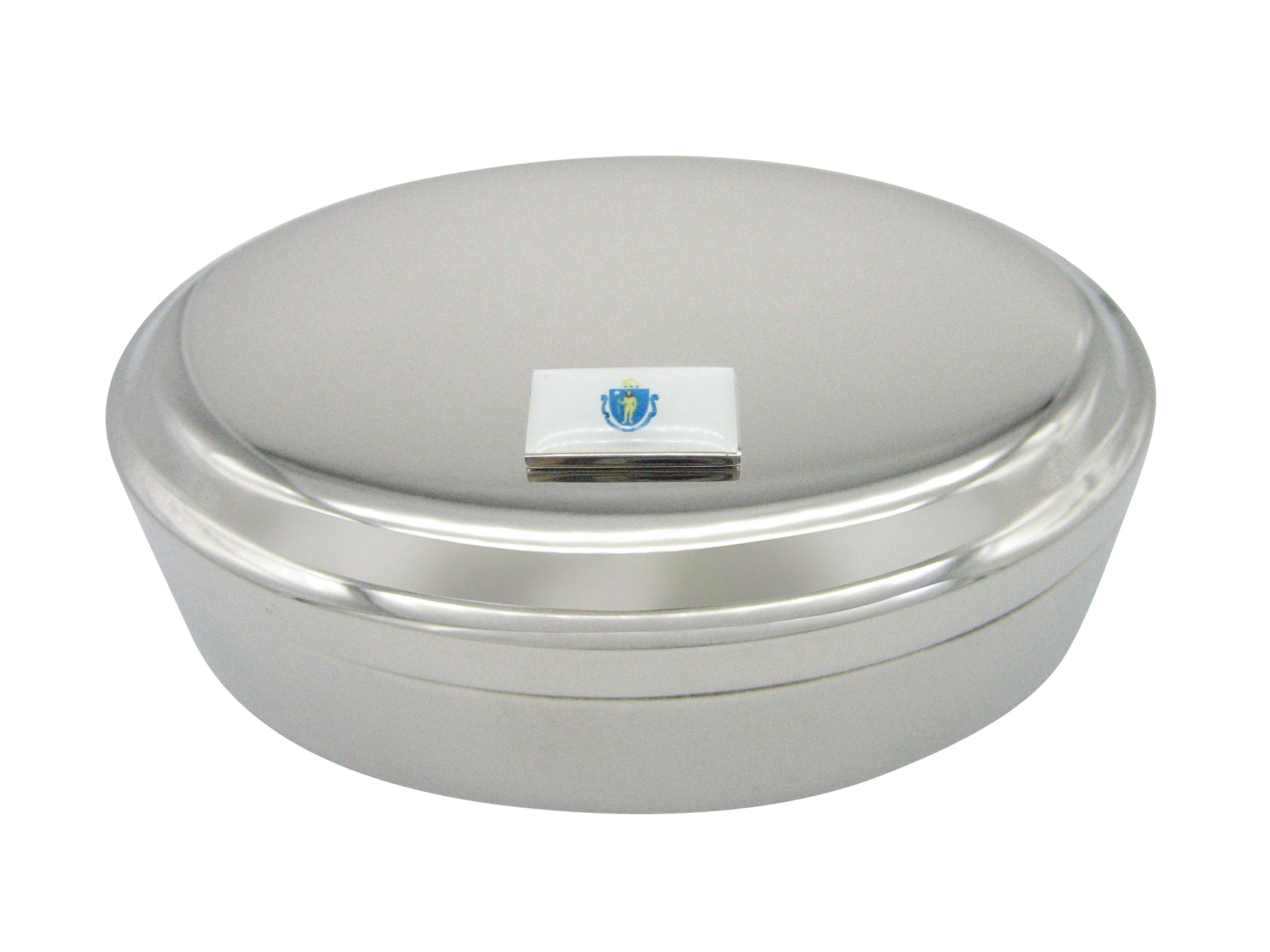 Massachusetts State Flag Pendant Oval Trinket Jewelry Box