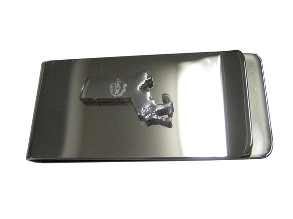 Massachusetts State Map Shape and Flag Design Money Clip