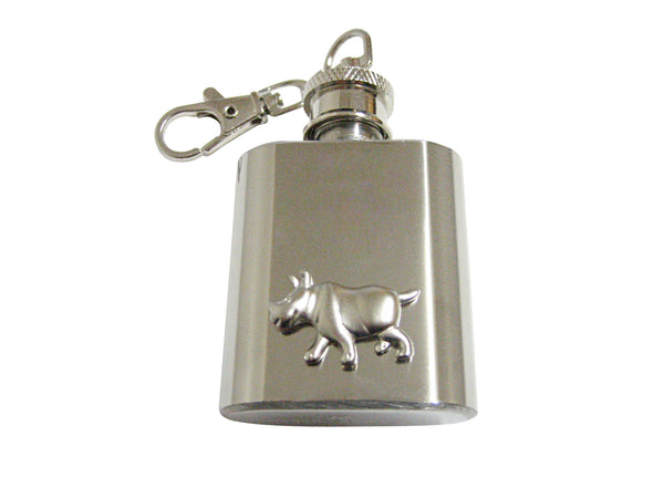Matte Silver Toned Rhino 1 Oz. Stainless Steel Key Chain Flask