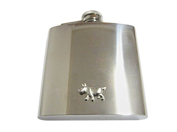 Matte Silver Toned Rhino 6 Oz. Stainless Steel Flask