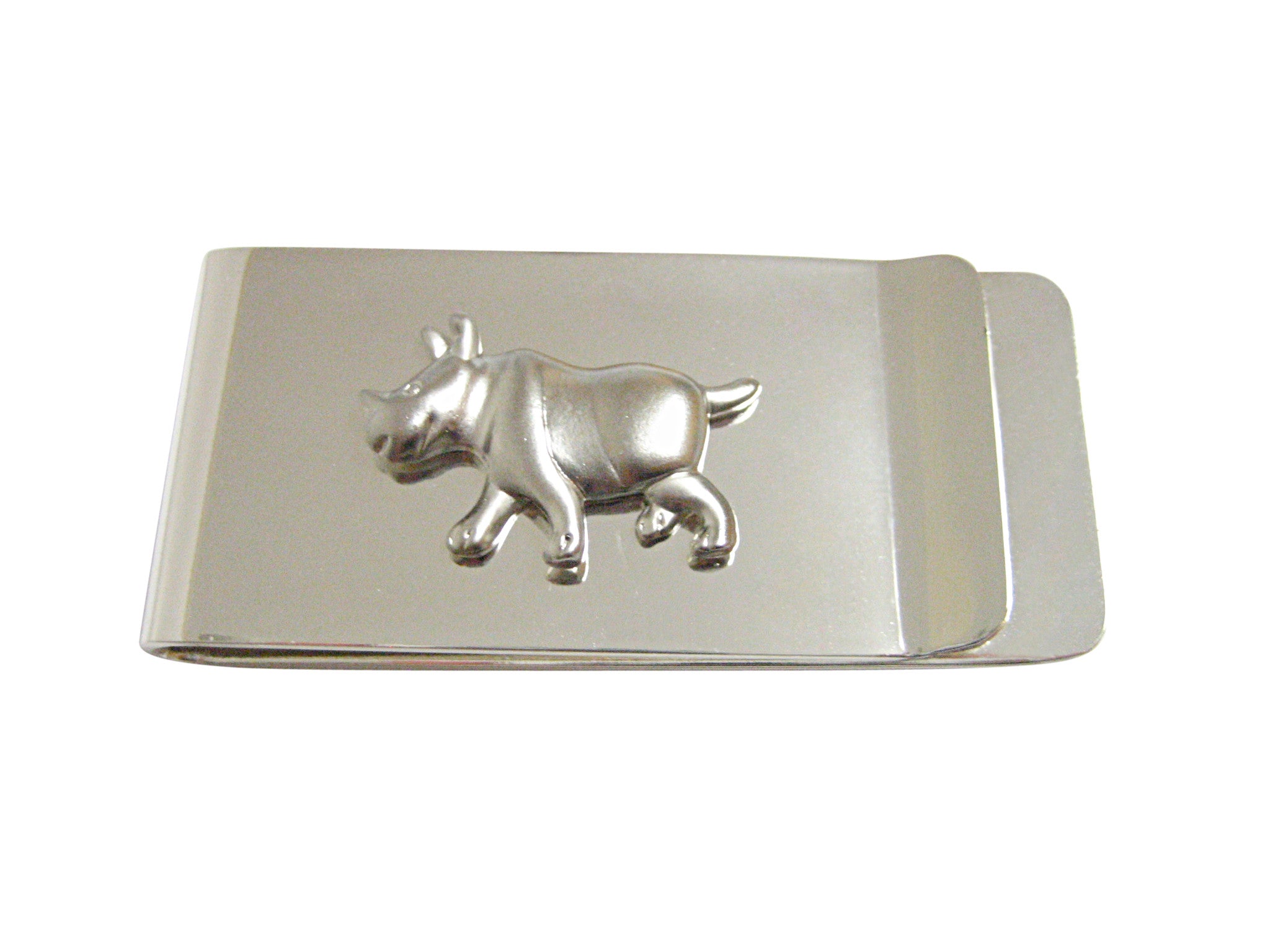 Matte Silver Toned Rhino Money Clip