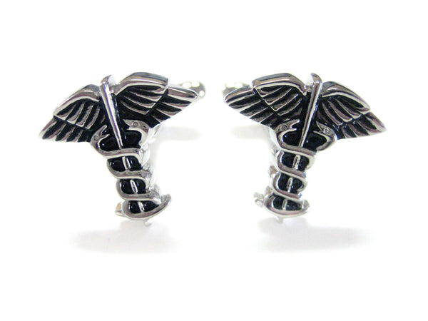 Caduceus Silver & Black Toned Medical Symbol Cufflinks