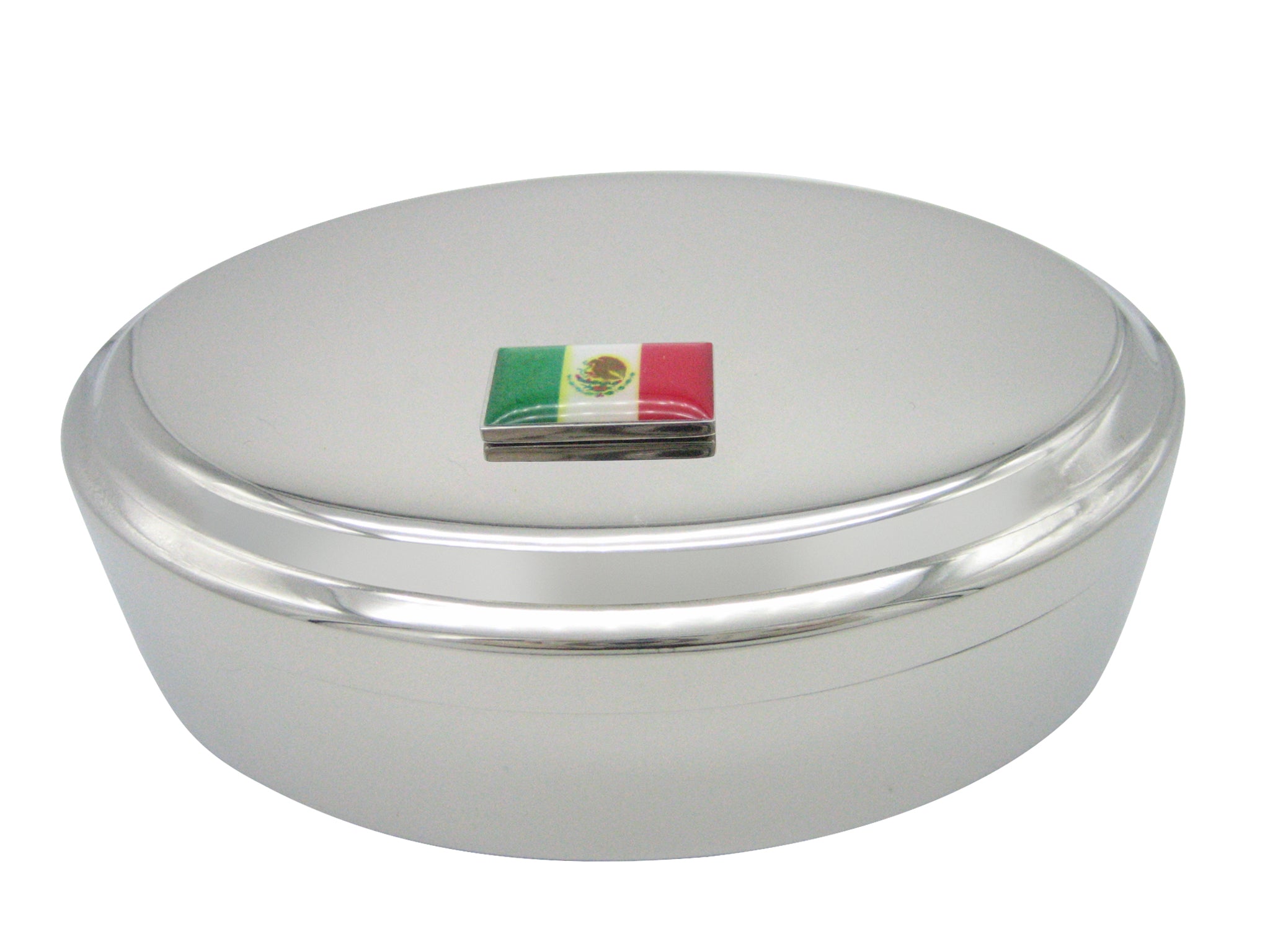 Mexico Flag Pendant Oval Trinket Jewelry Box