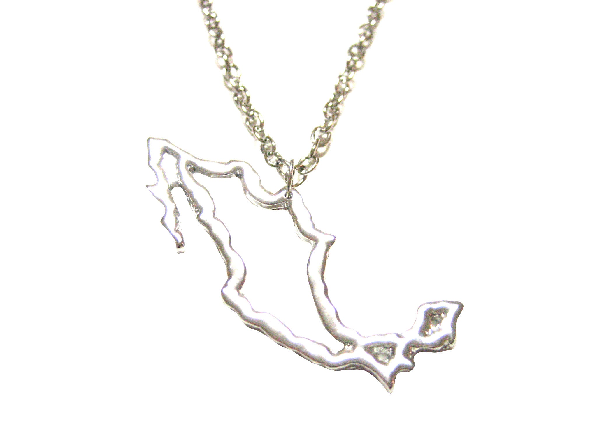 Silver Toned Mexico Map Outline Pendant Necklace