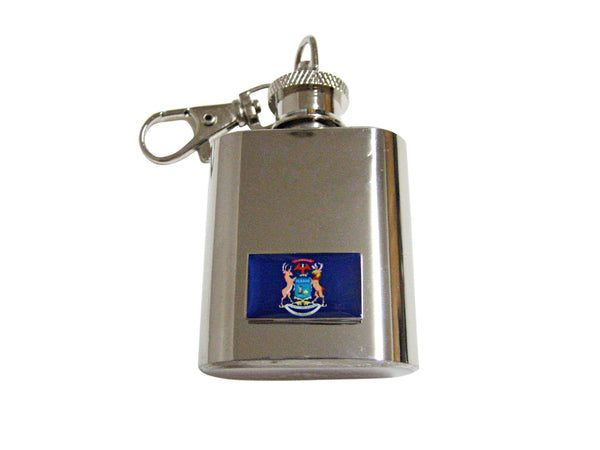 Michigan State Flag Pendant 1 Oz. Stainless Steel Key Chain Flask