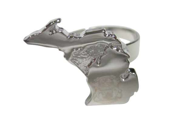 Michigan State Map Shape and Flag Design Adjustable Size Fashion Ring