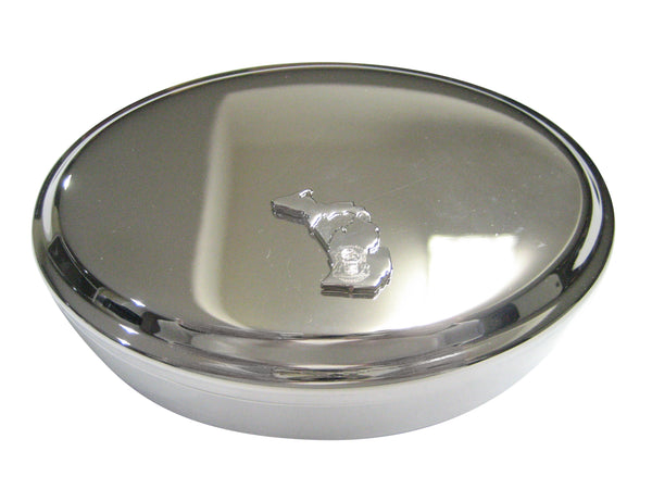 Michigan State Map Shape and Flag Design Oval Trinket Jewelry Box