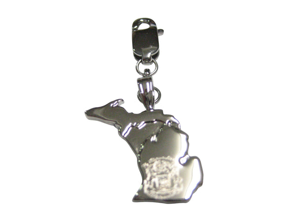 Michigan State Map Shape and Flag Design Pendant Zipper Pull Charm