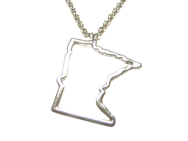 Silver Toned Minnesota State Map Outline Pendant Necklace