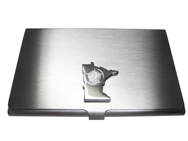 Minnesota State Map Shape and Flag Design Business Card Holder