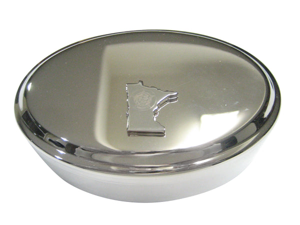 Minnesota State Map Shape and Flag Design Oval Trinket Jewelry Box