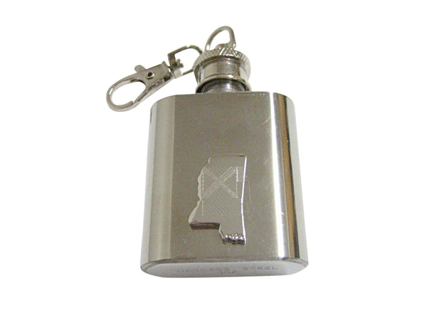 Mississippi State Map Shape and Flag Design 1 Oz. Stainless Steel Key Chain Flask